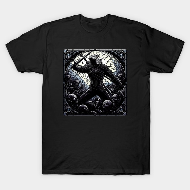 Stained Glass Epic Battle - Monster Slayer - Dark Fantasy T-Shirt by Fenay-Designs